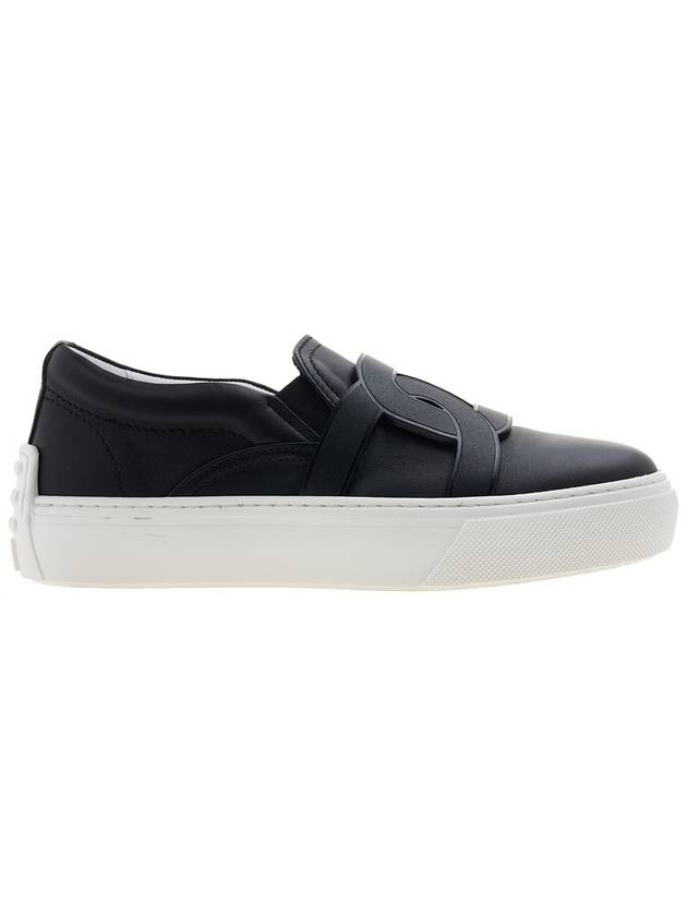 Chain Logo Leather Slip-Ons Black - TOD'S - BALAAN 3