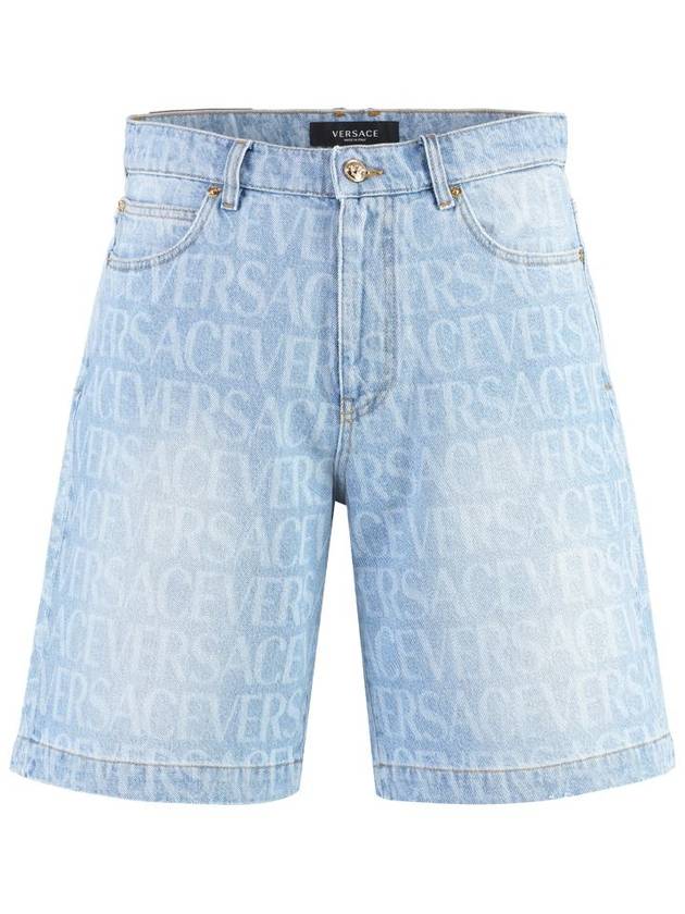 Midrise Logo Printed Denim Shorts Blue - VERSACE - BALAAN 2