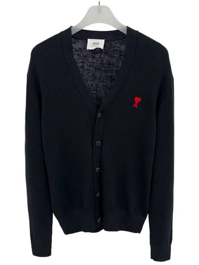 Heart Logo Merino Wool Cardigan Black - AMI - BALAAN 2