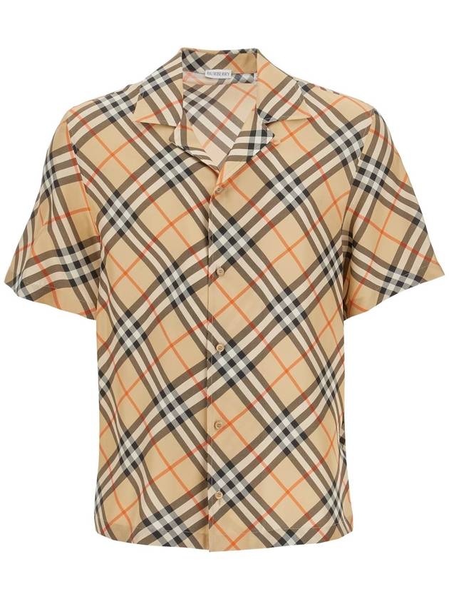 Check Oversized Silk Short Sleeve Shirt Sand - BURBERRY - BALAAN 2