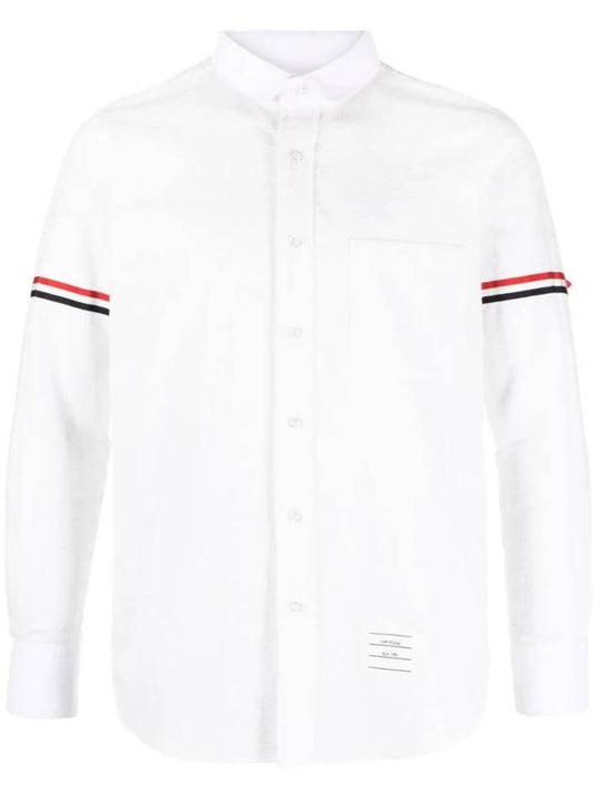 Armband Detail Seersucker Long Sleeve Shirt White - THOM BROWNE - BALAAN 1