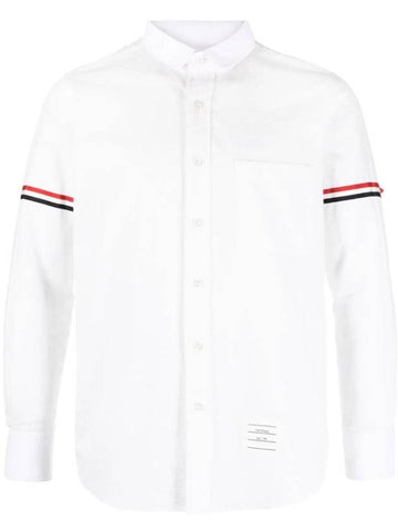 Armband Detail Seersucker Long Sleeve Shirt White - THOM BROWNE - BALAAN 1