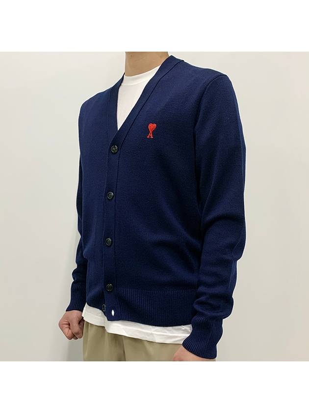 Small Heart Logo Wool Cardigan Navy - AMI - BALAAN 3