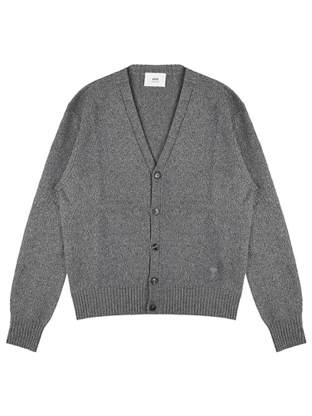 Heart Logo V Neck Cashmere Cardigan Heather Grey - AMI - BALAAN 2