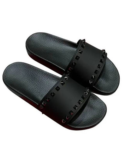 Rockstud Rubber Slippers Black - VALENTINO - BALAAN 2