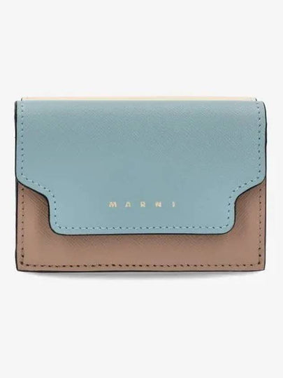 Saffiano Color Block Tri-Fold Half Wallet Blue - MARNI - BALAAN 2