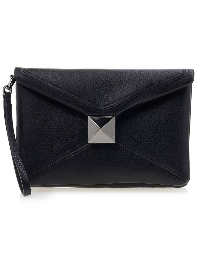 One-Stud Nappa Leather Clutch Bag Black - VALENTINO - BALAAN 2