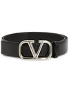 Men's V Logo Casual Leather Silver Belt Black - VALENTINO - BALAAN.