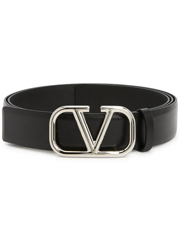 Men's V Logo Casual Leather Belt Black - VALENTINO - BALAAN 1