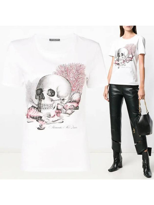 Women's Skull Short Sleeve T-Shirt White - ALEXANDER MCQUEEN - BALAAN.