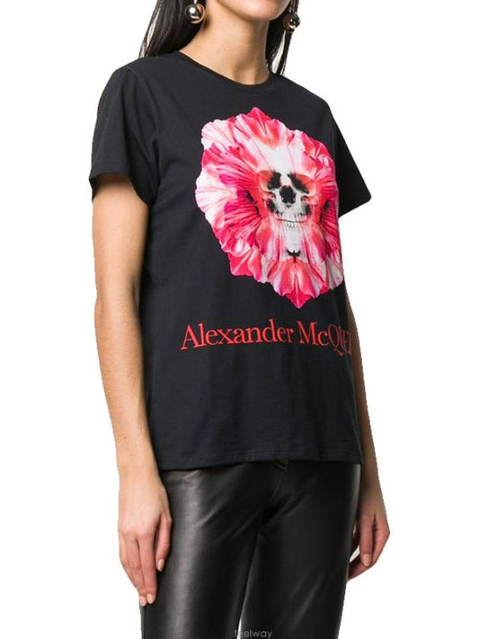 Floral Skull Print Short Sleeve T-Shirt Black - ALEXANDER MCQUEEN - BALAAN 2