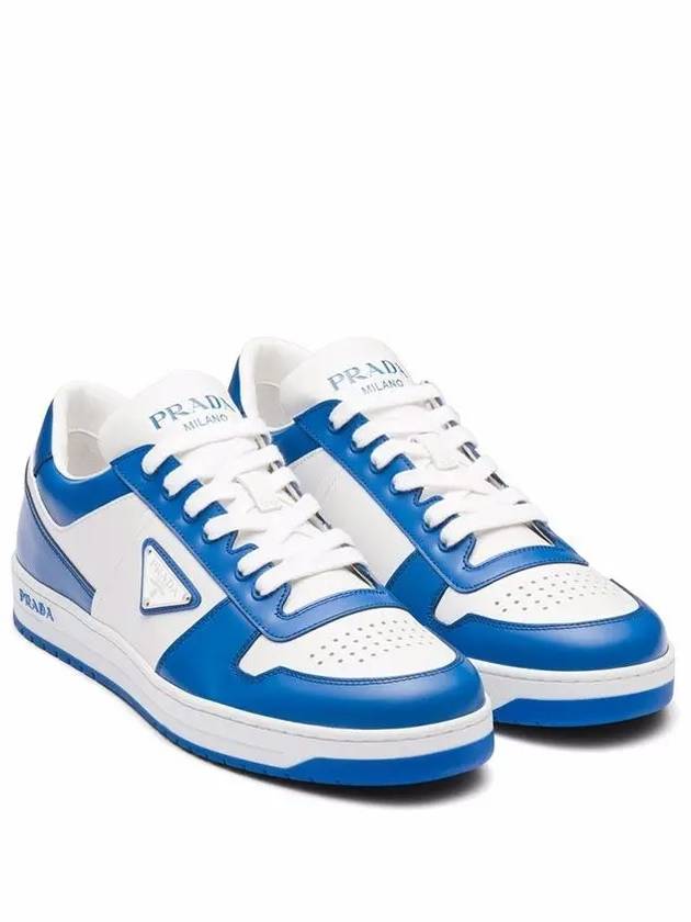 Men's Downtown Triangle Logo Leather Low Top Sneakers White Cobalt Blue - PRADA - BALAAN 4