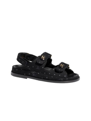 Sandals Printed Denim Black - CHANEL - BALAAN 1