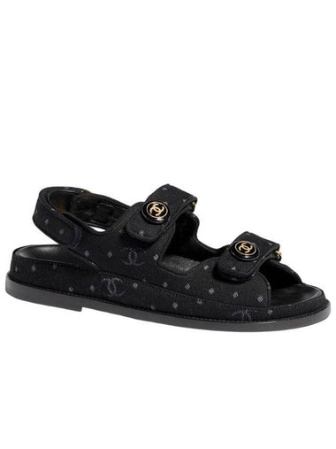 Printed Denim VelcroSandals Black - CHANEL - BALAAN 1