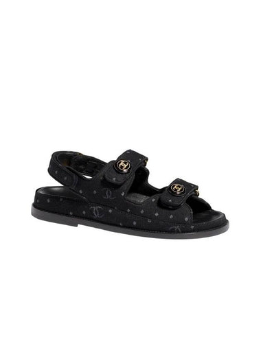 Printed Denim VelcroSandals Black - CHANEL - BALAAN 1