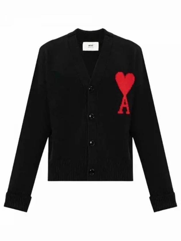 Big Heart Logo Wool Cardigan Black - AMI - BALAAN 2