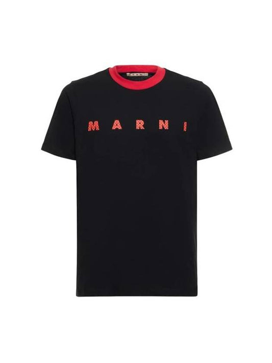 Logo Print Cotton Short Sleeve T-Shirt Black - MARNI - BALAAN 1