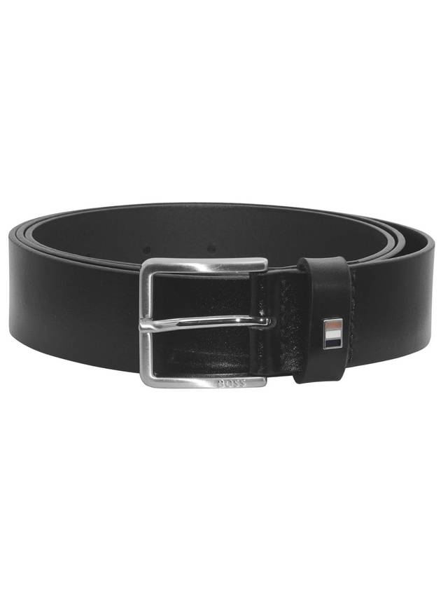 Signature Stripe Silver Buckle Logo Leather Belt Black - HUGO BOSS - BALAAN 1