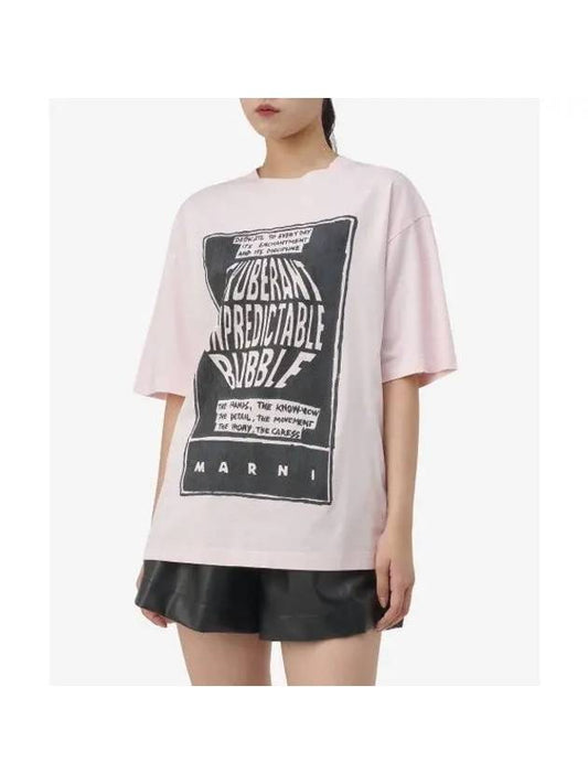Women's Slogan Print Short Sleeve T-Shirt Light Pink THJET49P3XUSCV68BUC09 - MARNI - BALAAN 1