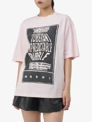 Women's Slogan Print Short Sleeve T-Shirt Light Pink - MARNI - BALAAN 1