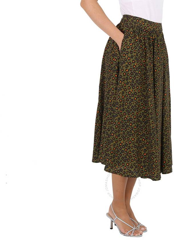 Hana Leopard Floral Print Midi Viscose A-Line Skirt Dark Green - KENZO - BALAAN 3