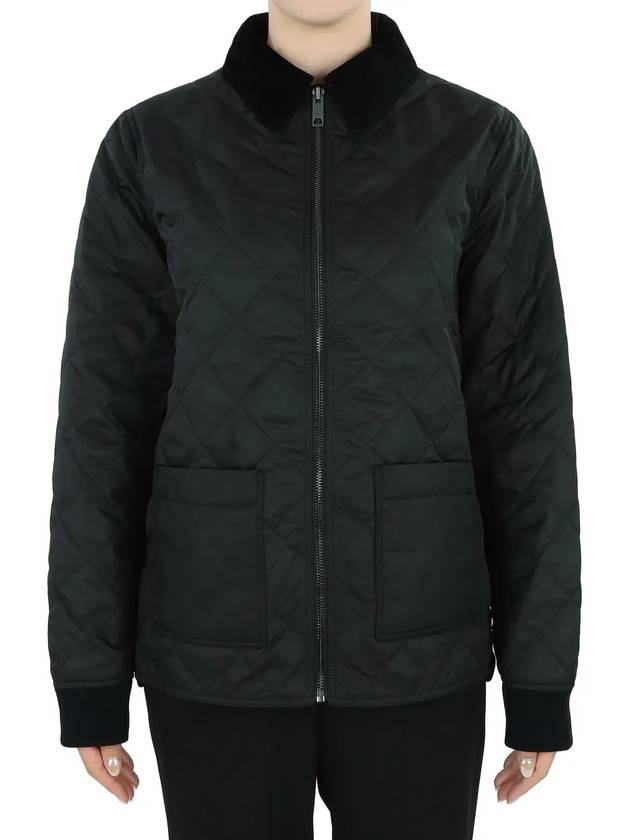 Kids Corduroy Collar Diamond Quilted Jacket Black - BURBERRY - BALAAN 4