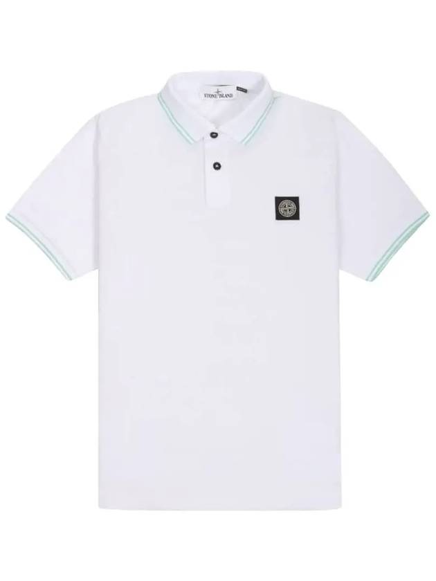 Men's Two Line Wappen Patch Cotton Short Sleeve Polo Shirt White - STONE ISLAND - BALAAN 2