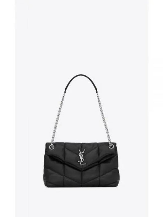 Puffer Quilted Lambskin Small Chain Shoulder Bag Black - SAINT LAURENT - BALAAN 2