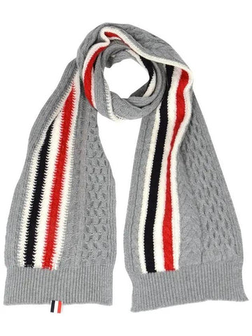 three-stripe cable muffler gray - THOM BROWNE - BALAAN.