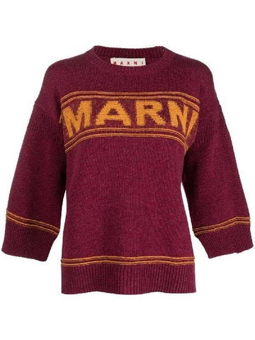 intarsia logo wool knit top ruby ??red - MARNI - BALAAN 1