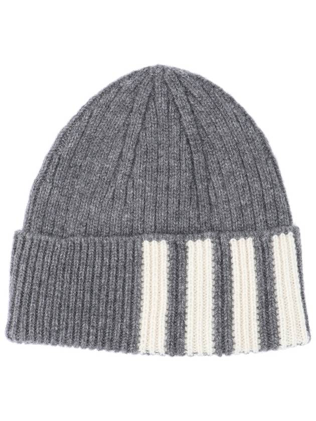 4 Bar Stripe Cashmere Beanie Grey - THOM BROWNE - BALAAN 2