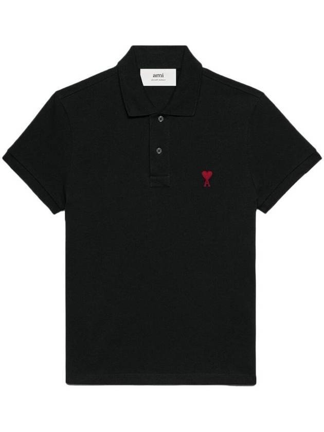 Heart Logo Polo Shirt Black - AMI - BALAAN 1