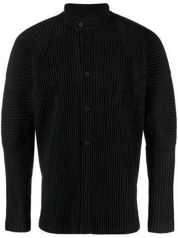 Pleated Stand Up Collar Long Sleeve Shirt Black - ISSEY MIYAKE - BALAAN 1