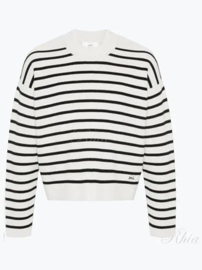 Embroidery Logo Sailor Crew Neck Striped Knit Top Black Chalk - AMI - BALAAN 2