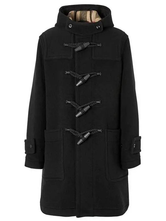 Check Lined Technical Wool Duffel Coat Black - BURBERRY - BALAAN 2