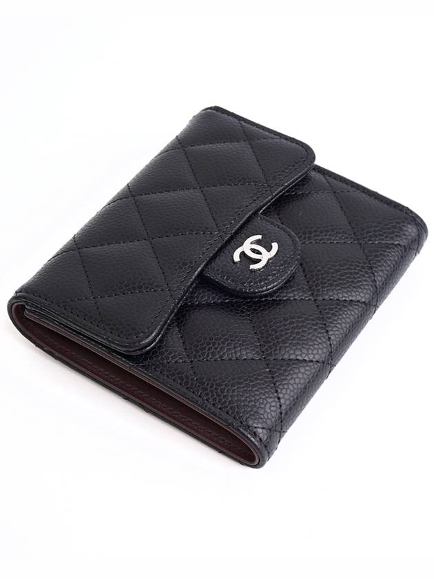 Small Classic Flap Wallet Grained Calfskin Silver Black - CHANEL - BALAAN 3