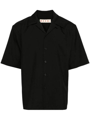 Cuban Collar Virgin Wool Short Sleeve Shirt Black - MARNI - BALAAN 1