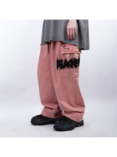 Graffiti Logo Wide Denim Cargo Pants Dusty Pink - BLACKBLOND - BALAAN 1