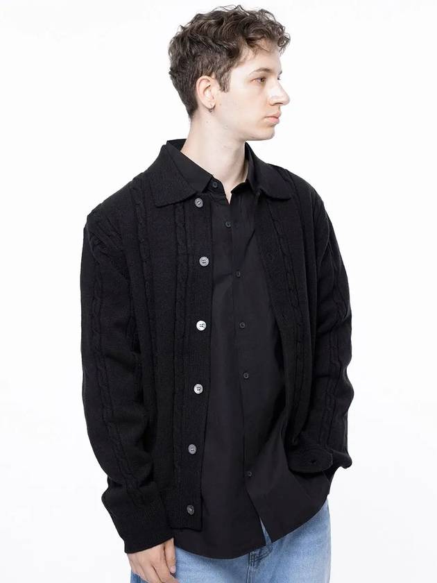 Men s M243OT02BK Dense Cable Collar Neck Knit Button Cardigan Black - CHANCE'S NOI - BALAAN 1