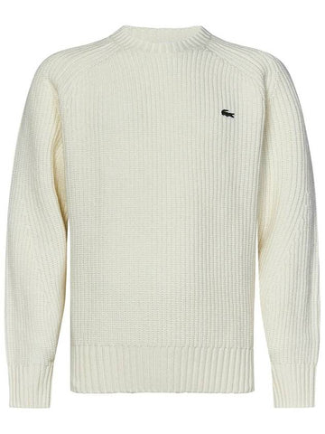 Crew Neck Wool Knit Top White - LACOSTE - BALAAN 1