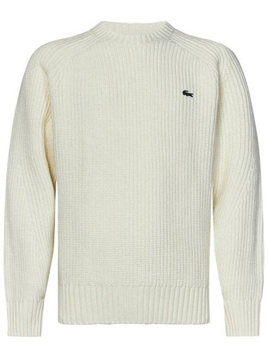 Crew Neck Wool Knit Top White - LACOSTE - BALAAN 1