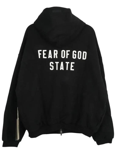 Back Logo Heavy Fleece Hooded Zip up Jacket Black 192BT246240F 009 - FEAR OF GOD ESSENTIALS - BALAAN 1