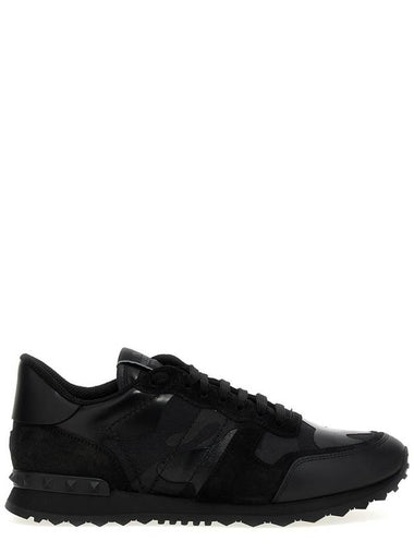 Rock Runner Lace-Up Low Top Sneakers Black - VALENTINO - BALAAN 1