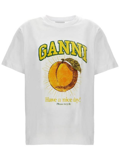 Women's Relaxed Peach Print Short Sleeve T-Shirt White - GANNI - BALAAN 2