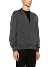 Red Heart Logo Merino Wool Cardigan Heather Grey - AMI - BALAAN 3