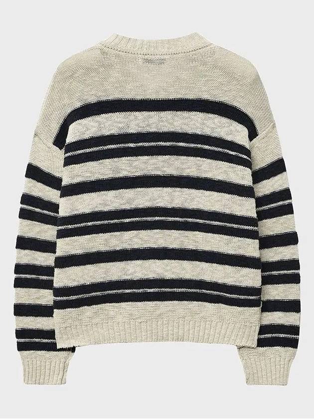 3D Textured Striped V-Neck Knit Top Navy - NOIRER - BALAAN 4