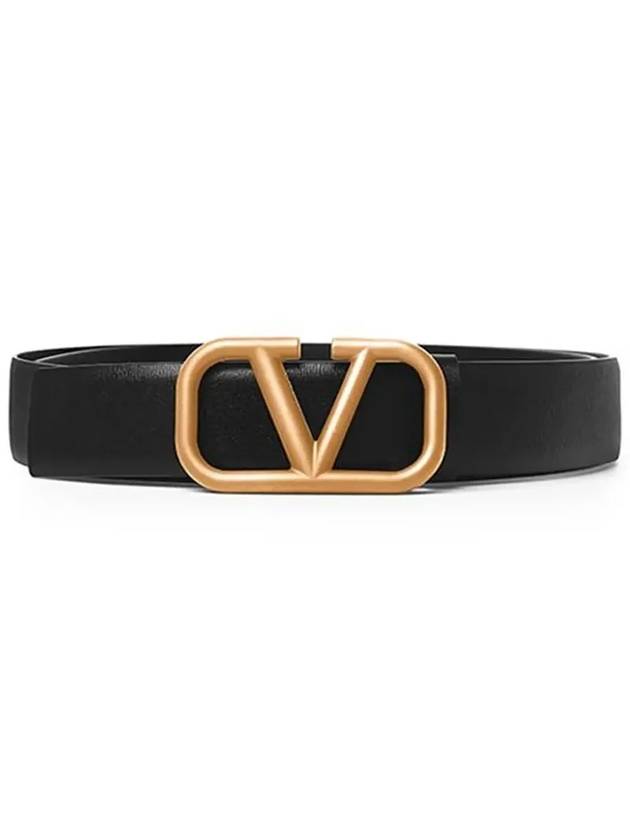 Gold V Logo Signature Leather Belt Black - VALENTINO - BALAAN 5