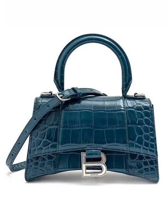 Hourglass Crocodile XS Tote Bag Blue - BALENCIAGA - BALAAN 1