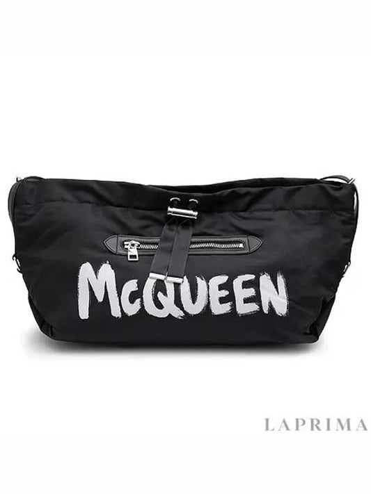 Graffiti Logo Drawstring Medium Shoulder Bag Black - ALEXANDER MCQUEEN - BALAAN.