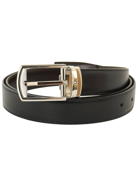 Men's Palladium Coated Pin Buckle Classic Reversible Belt Black - MONTBLANC - BALAAN 2